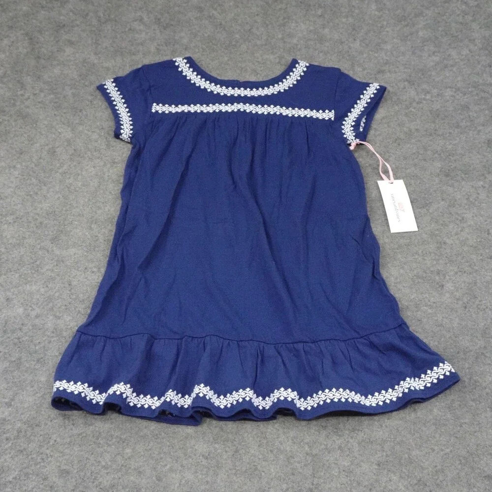 Vinyard Vines Dress Girls Extra Small Navy Blue Lattice Sundress Flowy Coverup